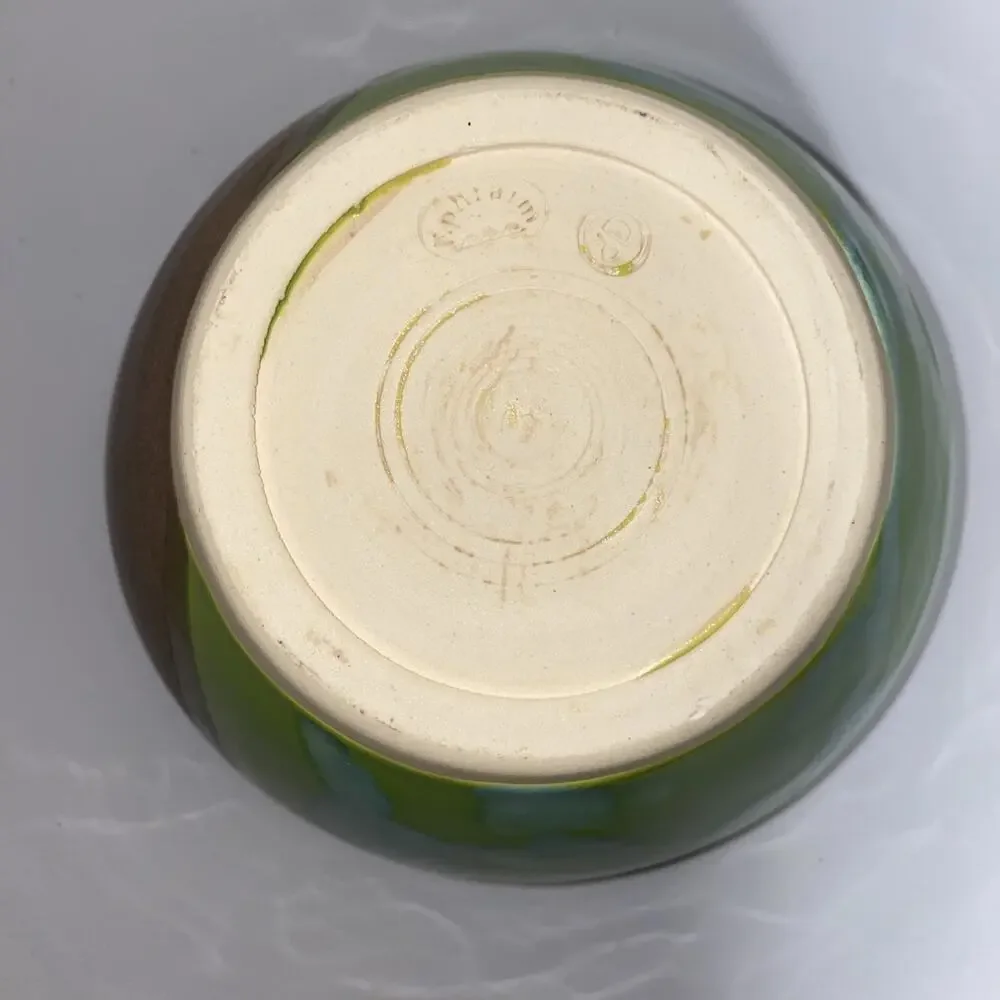 Hand Thrown Art Pottery Bowl Green Glaze Artist Signed 5.25